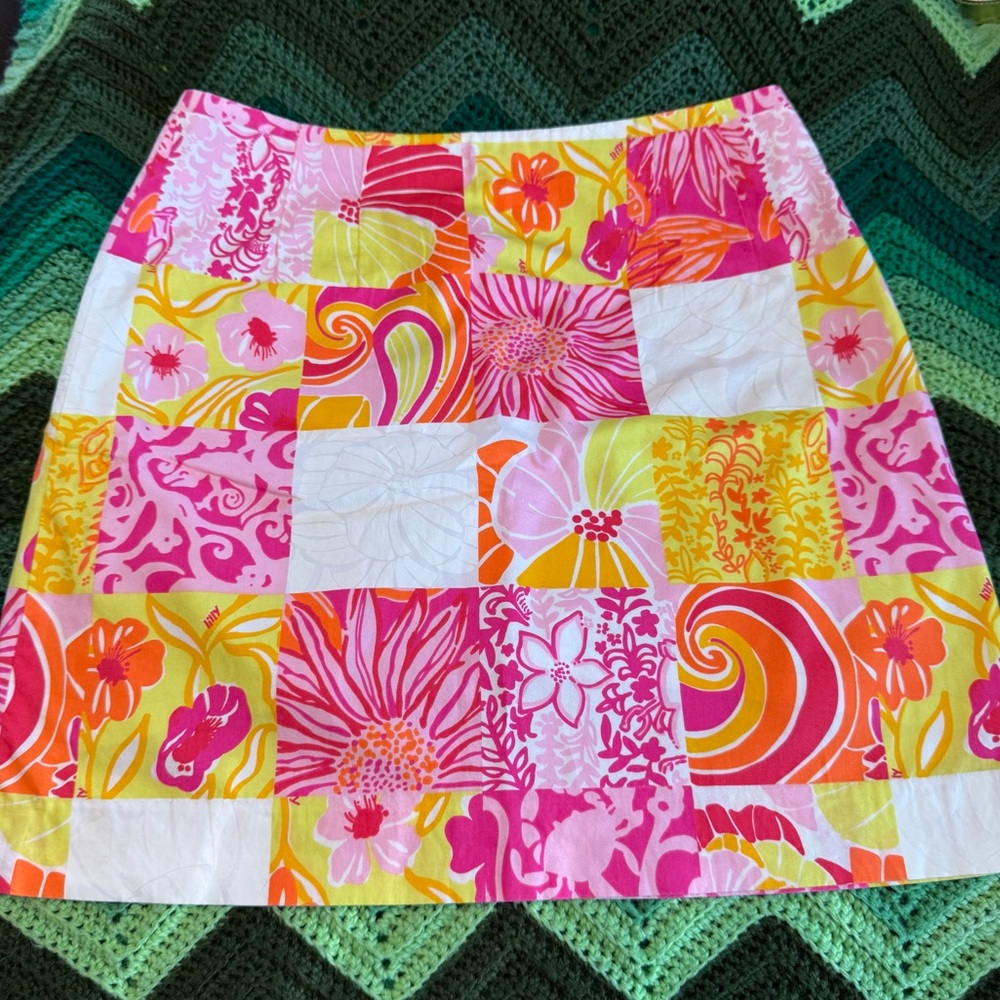 Vintage Lilly Pulitzer skirt patchwork white tag Lilly lace lined size 6 EUC